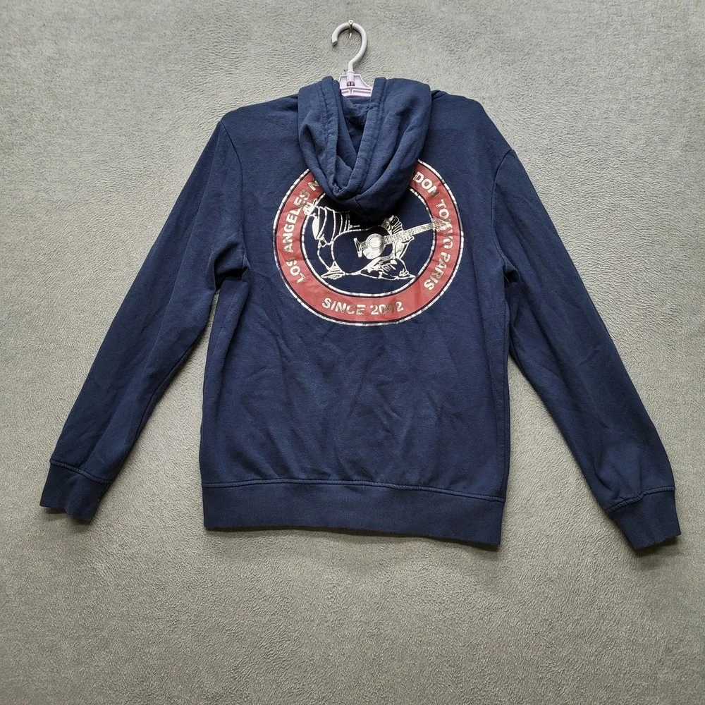 True Religion Men Hoodie S Navy‎ Guitar Buddha Logo Zipper Graphic Print Long